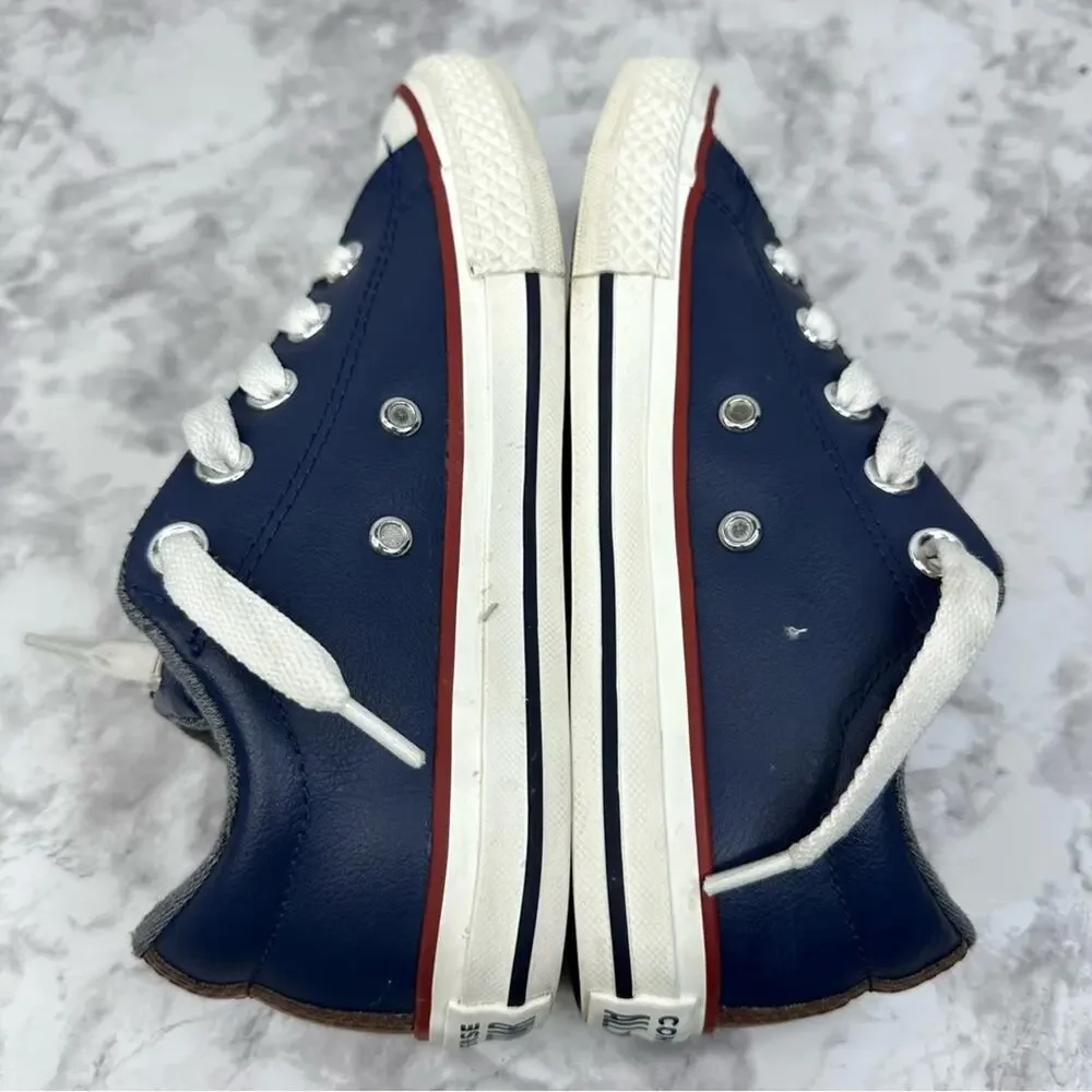 CONVERSE All Star Chuck Taylors, Navy Blue Leather Youth Sneaker Size 1